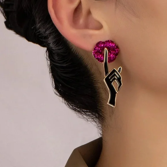 Pink Glitter Lip Shhhhh Earrings - Picture 2 of 3